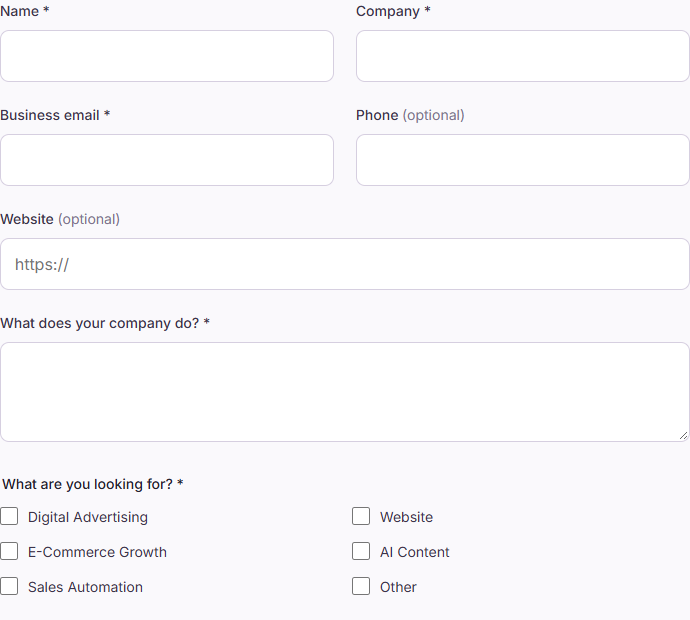 The actual Kangwei consultation form, showing business details and service choices
